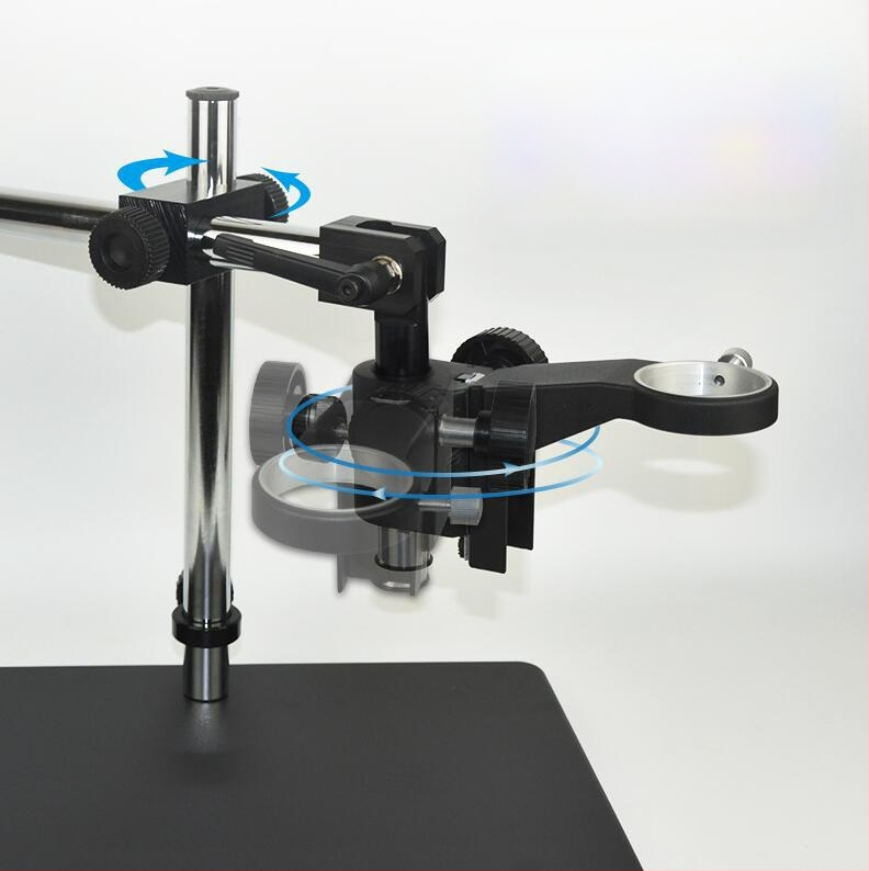 Gamintojai tiekia mikroskopo universalų ilgos rankos laikiklį su reguliuojamu sukimosi prailginimu, besisukančiu laikikliu, metaliniu stulpeliu, kolonėlės pagrindu.