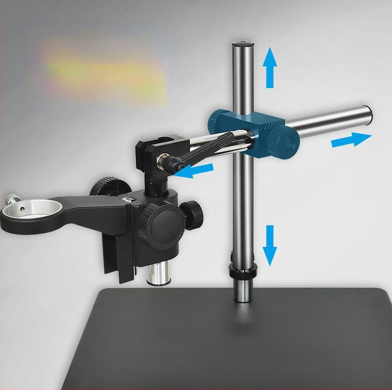 Gamintojai tiekia mikroskopo universalų ilgos rankos laikiklį su reguliuojamu sukimosi prailginimu, besisukančiu laikikliu, metaliniu stulpeliu, kolonėlės pagrindu.