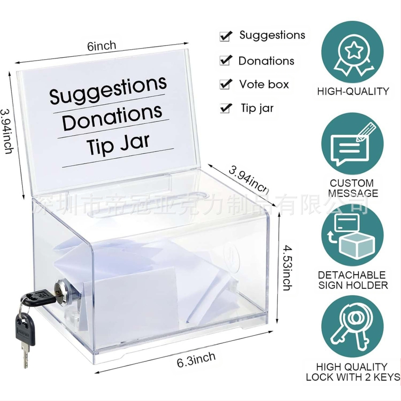 Akril adománygyűjtő doboz zárral, átlátszó szavazóláda, adománygyűjtő doboz, adománygyűjtő doboz, tároló doboz, szavazóláda, lottóláda