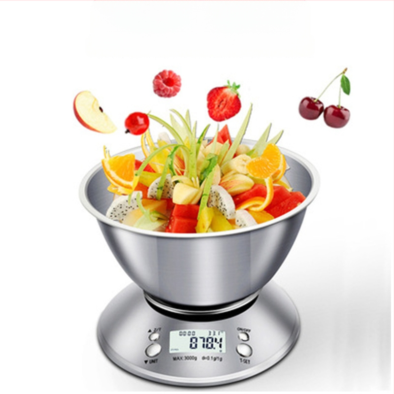Buitinės nerūdijančio plieno virtuvės svarstyklės 5 kg su dubenėliu, kepimo svarstyklės, medicininės svarstyklės, daugiafunkcės elektroninės svarstyklės, sveriančios maisto produktus