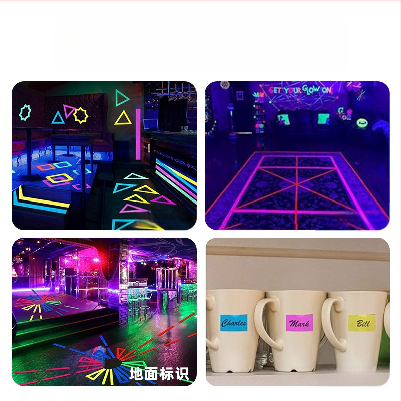 UV-fluoreszkáló szövetszalag, fotózási csapat jelölő kellékei, színpadi pozicionáló jelölés, számozás, nagy tapadású, kopásálló szövetmintázó szalag