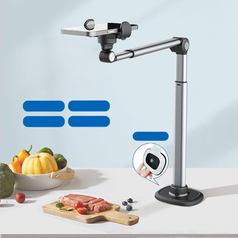 Mobiliojo telefono tiesioginės transliacijos viršutinis stovas, aliuminio lydinys, 360 laipsnių sukimasis, teleskopinis reguliavimas, lovos galvūgalis su lanksčia staline tiesioginės transliacijos programėle