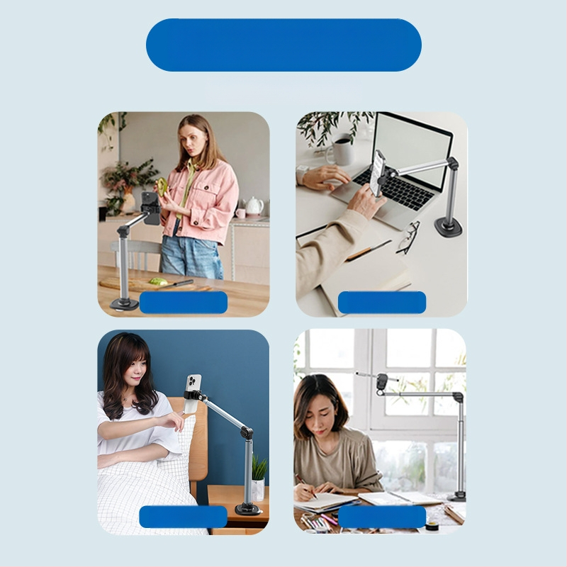 Mobiliojo telefono tiesioginės transliacijos viršutinis stovas, aliuminio lydinys, 360 laipsnių sukimasis, teleskopinis reguliavimas, lovos galvūgalis su lanksčia staline tiesioginės transliacijos programėle