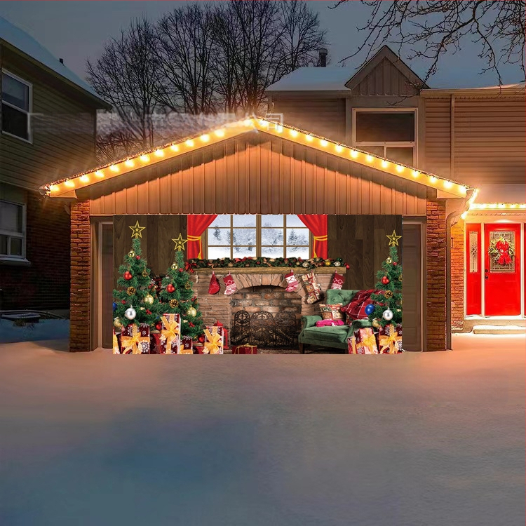 Pārrobežu jauns Ziemassvētku garāžas durvju karoga audums Ziemassvētku sienas plīts svētku ballītes rotājums fona audums