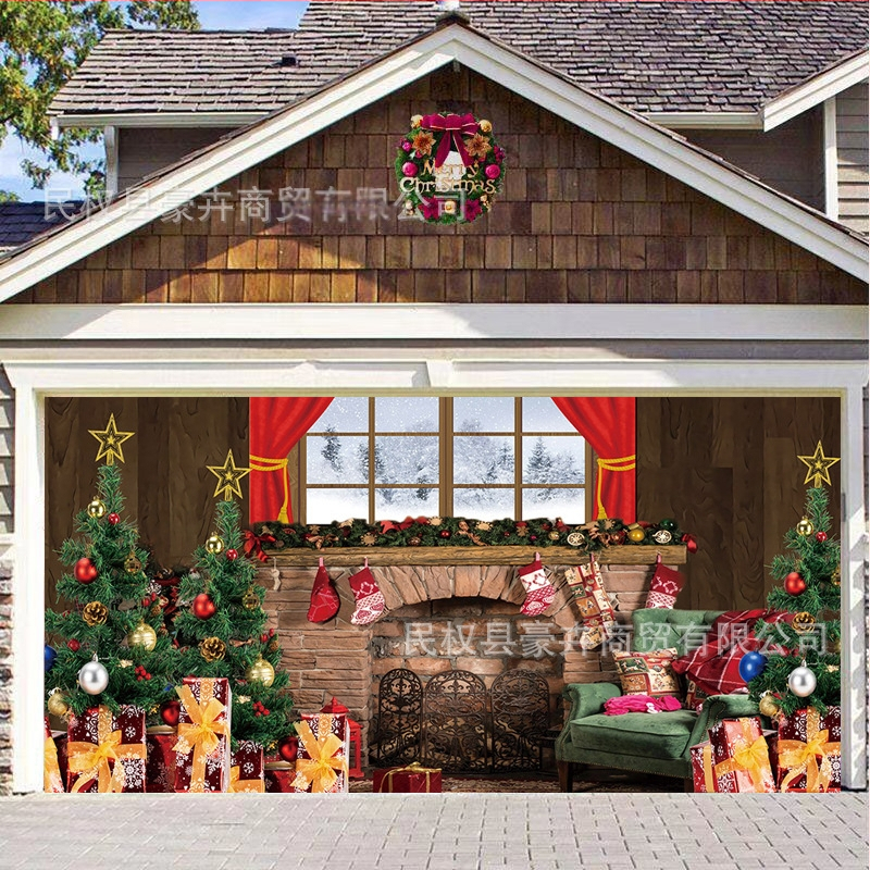 Pārrobežu jauns Ziemassvētku garāžas durvju karoga audums Ziemassvētku sienas plīts svētku ballītes rotājums fona audums