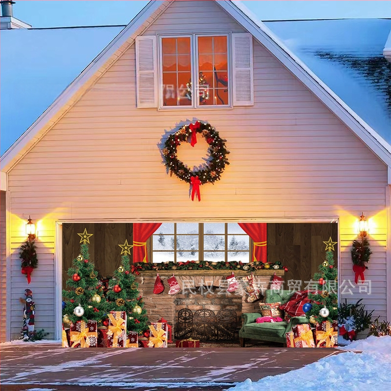 Pārrobežu jauns Ziemassvētku garāžas durvju karoga audums Ziemassvētku sienas plīts svētku ballītes rotājums fona audums