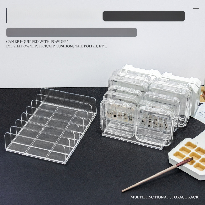 Oro pagalvėlės pudros pyrago kosmetikos pudros akių šešėlių paletė permatoma laikymo dėžutė manikiūro spalvų paletė rankų darbo nešiojama nagų laikymo lentynėlė