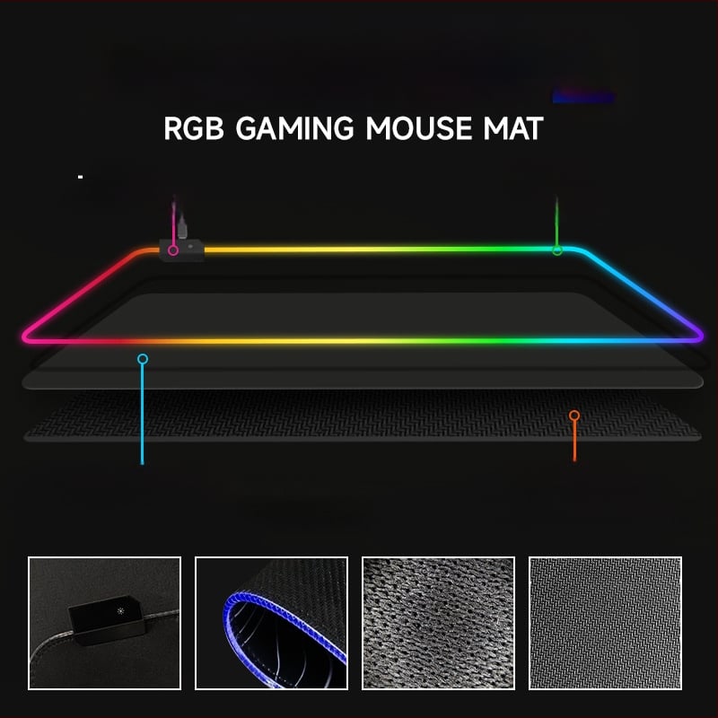 RGB libisemisvastane mänguhiirematt, mitmevärviline LED-taustvalgustusega lauamatt, 400 x 900 mm, sünteetiline kumm, piiriülene eksklusiivne pakkumine