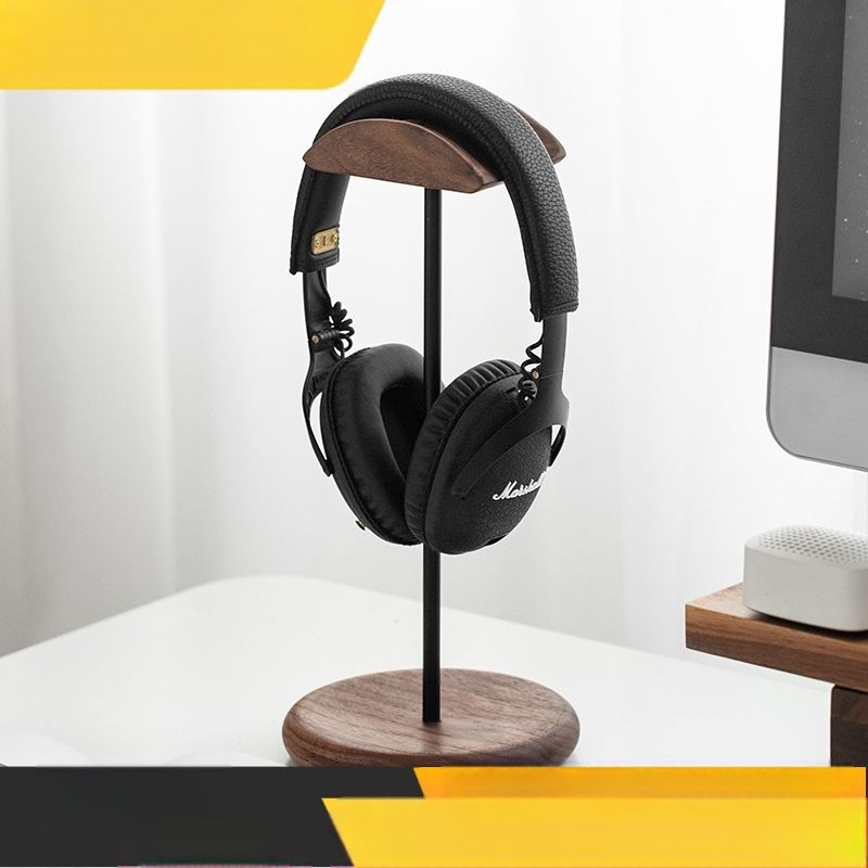 Kõrvaklappide kronstein, must pähklipuust täispuidust kõrvaklappide alus, peakomplekt, puidust kõrvaklappide alus, lihtne riputusriiul