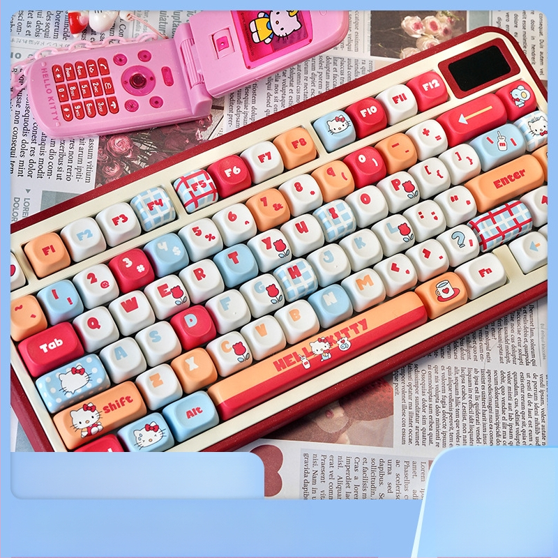 „Hello Kitty“ klaviatūros dangtelis, sublimacinis mielas „Hello Kitty“ 87/98/104/108 biuro klaviatūros dangtelis