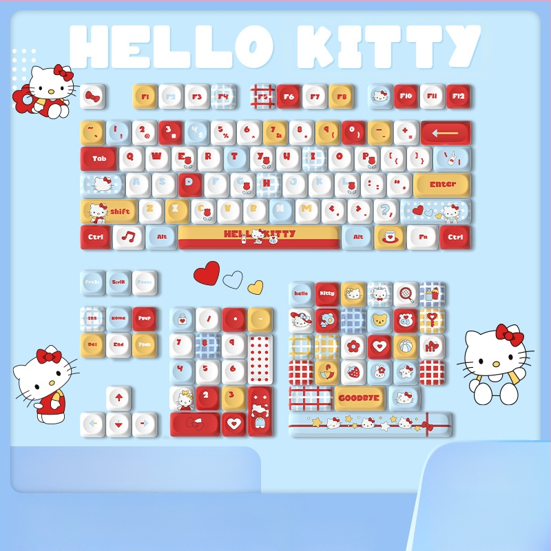 „Hello Kitty“ klaviatūros dangtelis, sublimacinis mielas „Hello Kitty“ 87/98/104/108 biuro klaviatūros dangtelis