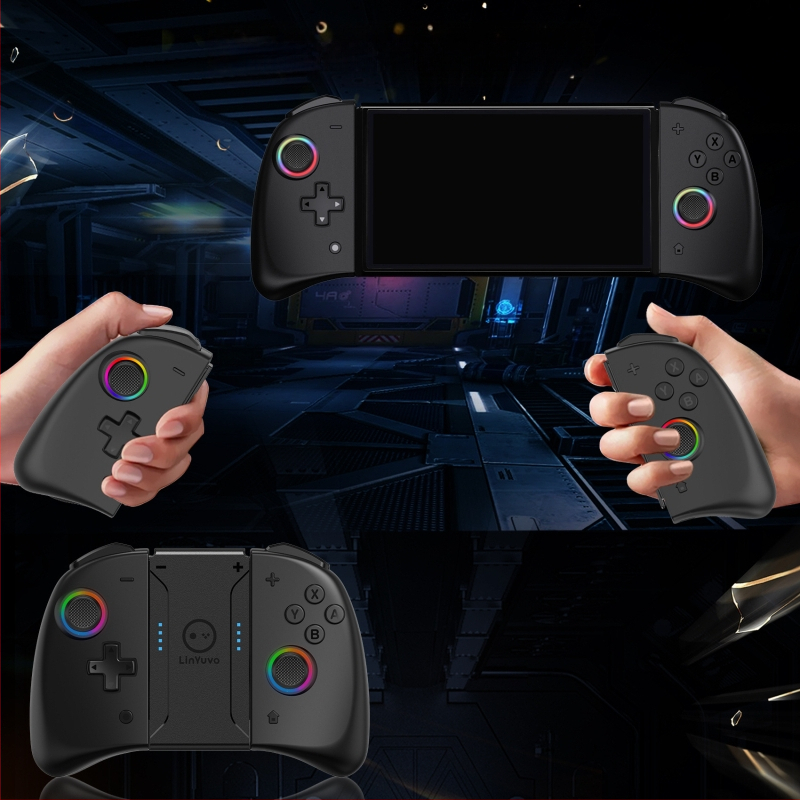 LinYuvo Lianyou превключвател вграден геймпад с цветна RGB светлина, бутон за заден ход, метални рокерски дръжки, лява и дясна