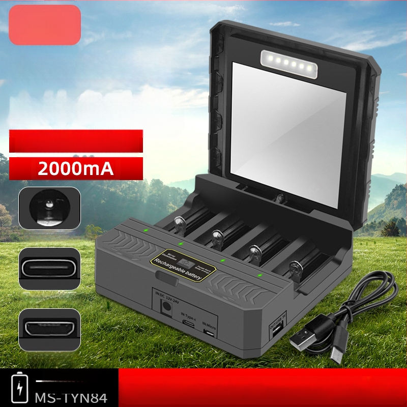 18650 liitiumaku laadija multifunktsionaalne kiirlaadimisega välistingimustes kasutatav päikeseenergia nelja pesaga nutikas laadija 26650