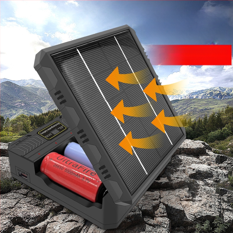 18650 liitiumaku laadija multifunktsionaalne kiirlaadimisega välistingimustes kasutatav päikeseenergia nelja pesaga nutikas laadija 26650