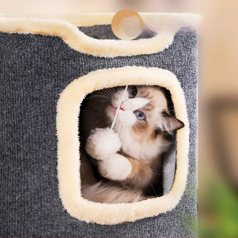 Macskamászó állvány, Four Seasons, univerzális kapaszkodódeszka, macskafészek, nagy, dupla rétegű, többrétegű, integrált faodú, meleg, macskafészek, kopásálló, téli