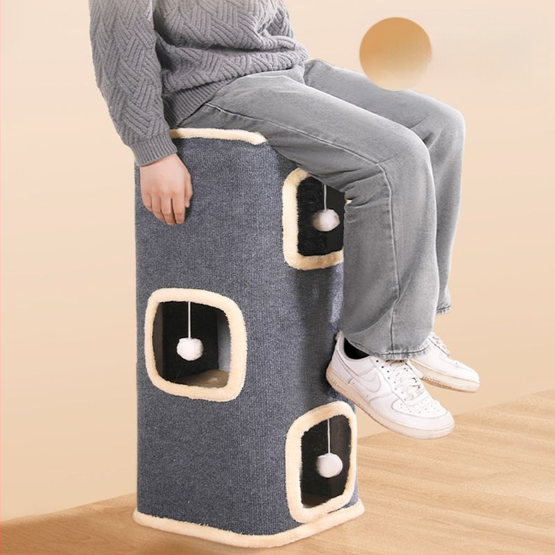 Macskamászó állvány, Four Seasons, univerzális kapaszkodódeszka, macskafészek, nagy, dupla rétegű, többrétegű, integrált faodú, meleg, macskafészek, kopásálló, téli