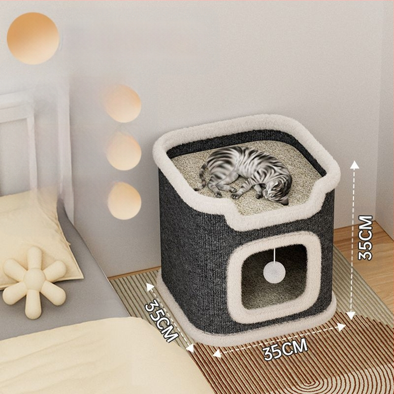 Macskamászó állvány, Four Seasons, univerzális kapaszkodódeszka, macskafészek, nagy, dupla rétegű, többrétegű, integrált faodú, meleg, macskafészek, kopásálló, téli