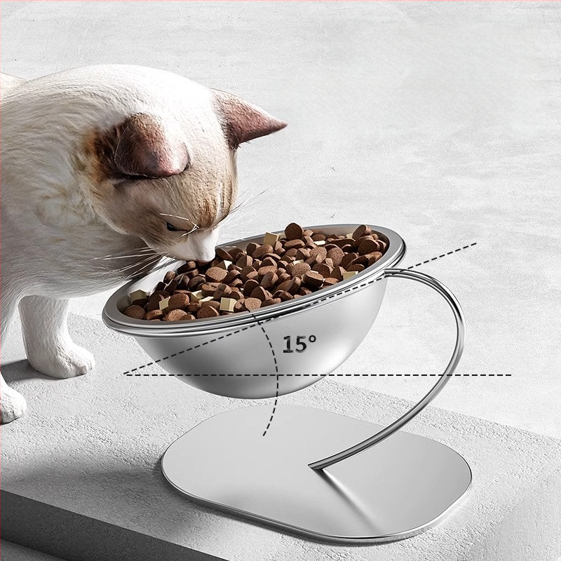 Rozsdamentes acél kisállat tál, magas háromlábú nyakvédelemmel, macska tál, kutya tál, kopogásgátló, nagy kapacitású macska etetőtál, kisállat kellékek