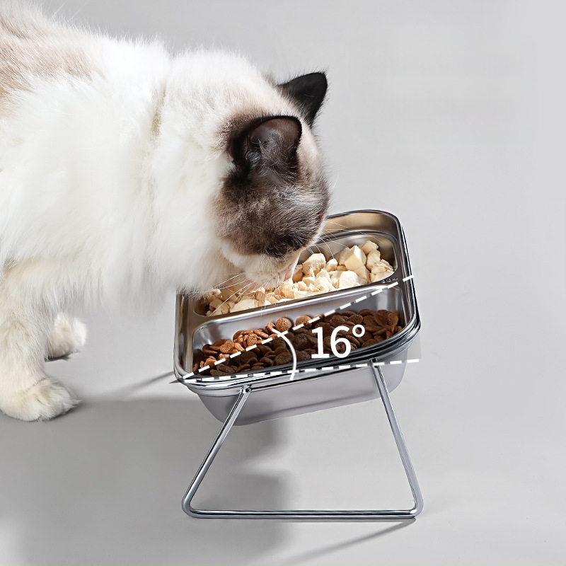 Új 304 rozsdamentes acél macskatál dupla tál eledel víz integrált macskatál nyakvédelemmel kopogásgátló állateledel nagykereskedelem