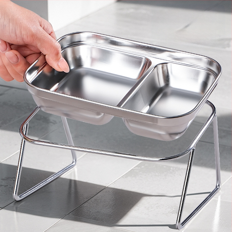 Új 304 rozsdamentes acél macskatál dupla tál eledel víz integrált macskatál nyakvédelemmel kopogásgátló állateledel nagykereskedelem