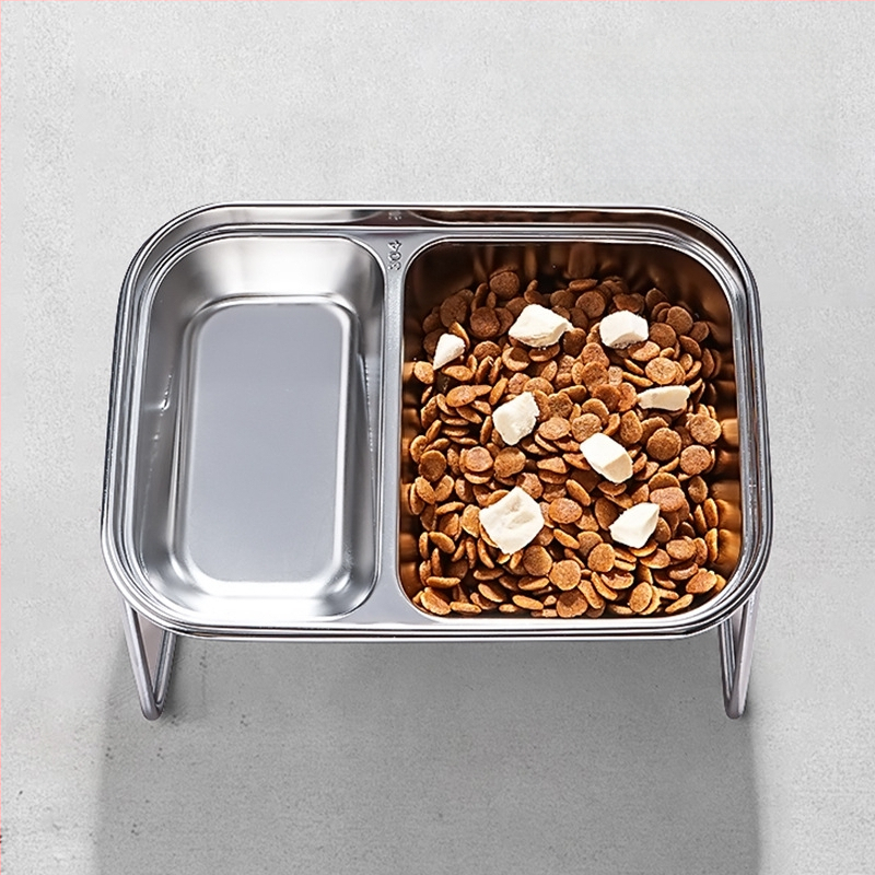 Új 304 rozsdamentes acél macskatál dupla tál eledel víz integrált macskatál nyakvédelemmel kopogásgátló állateledel nagykereskedelem