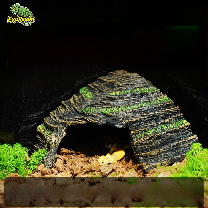 Hüllőbúvóhely, Menedék, Mászóplatform, Sütőztetőplatform, Teknősgyantás dekoráció, Díszlet, Gekkó táj, Hüllőbekerítés