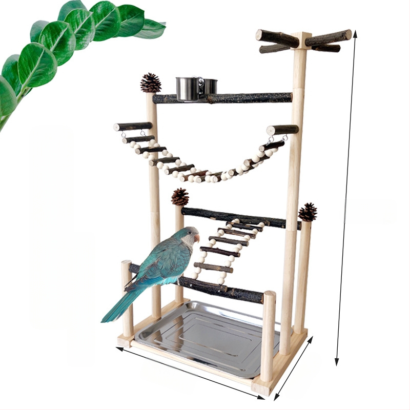 Nagy papagáj interaktív kiképző állvány, fa papagájjáték, áglétra, rönk, forgó madárállvány, rúd kombinációs állvány