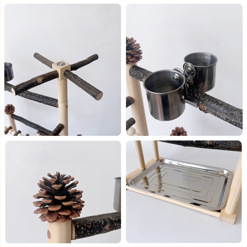 Nagy papagáj interaktív kiképző állvány, fa papagájjáték, áglétra, rönk, forgó madárállvány, rúd kombinációs állvány