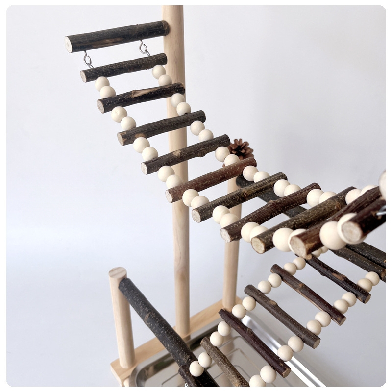 Nagy papagáj interaktív kiképző állvány, fa papagájjáték, áglétra, rönk, forgó madárállvány, rúd kombinációs állvány