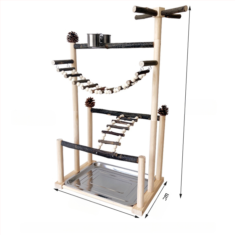 Nagy papagáj interaktív kiképző állvány, fa papagájjáték, áglétra, rönk, forgó madárállvány, rúd kombinációs állvány