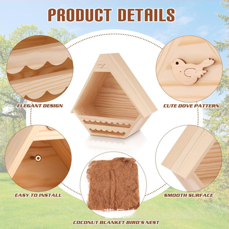 Puidust rippuv linnupesa, tuvimaja õues kasutamiseks, pastoraalne koolibri sein, massiivne linnupesa