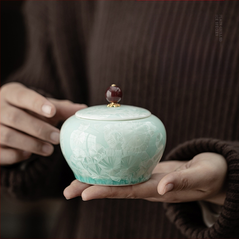 Jääkristallroheline ümmargune kõhutäis keraamiline purk majapidamistee ladu suletud purk hoiupurk teekomplekti tarvikud hoiupurk