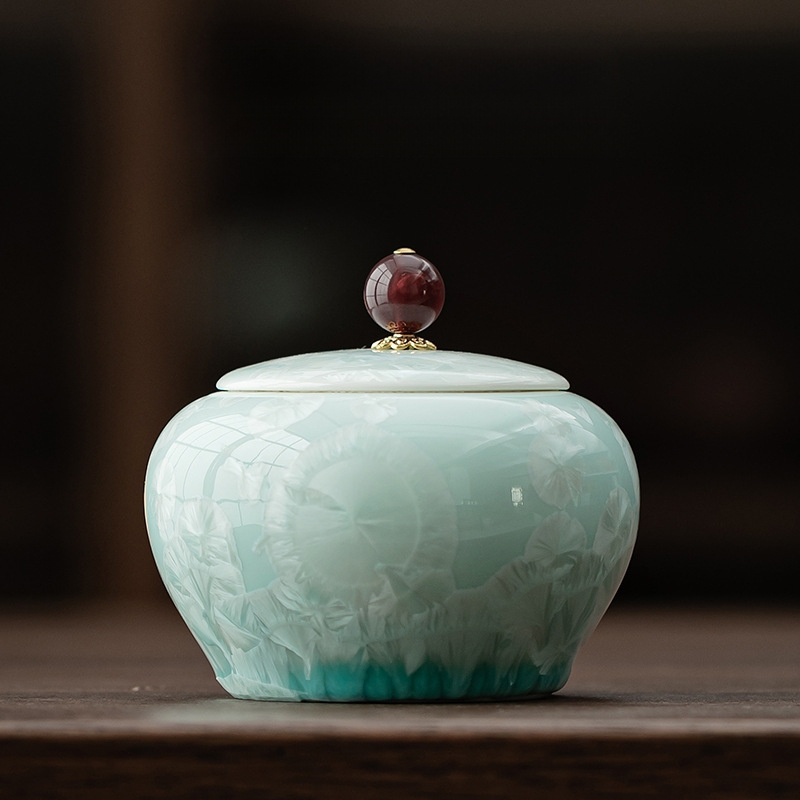 Jääkristallroheline ümmargune kõhutäis keraamiline purk majapidamistee ladu suletud purk hoiupurk teekomplekti tarvikud hoiupurk