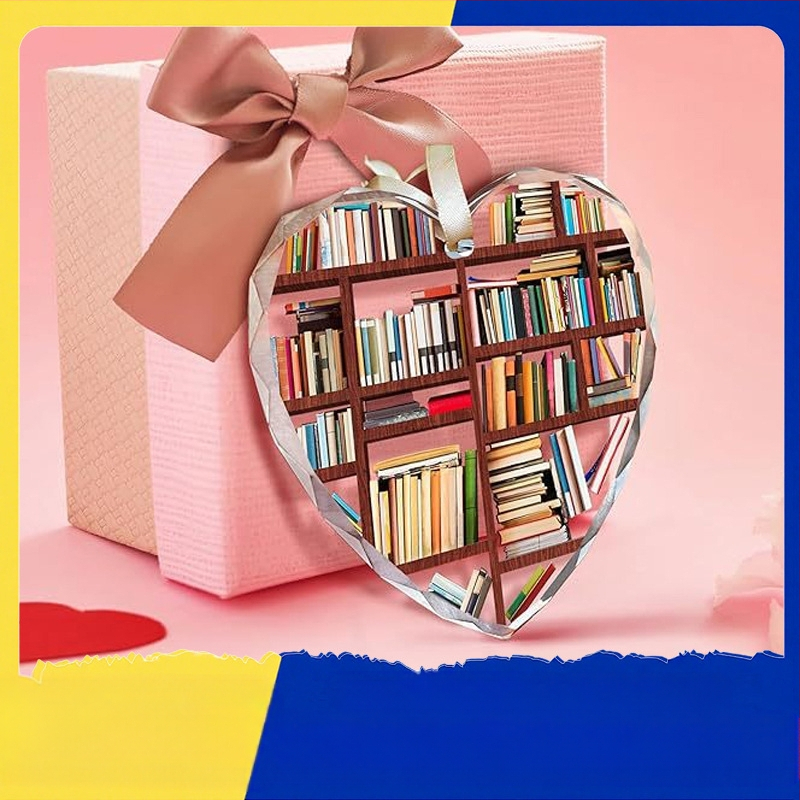 „Independent Station Supply“ širdies formos stiklinis knygų lentynos pakabukas, kalėdinės eglutės dekoracijos pakabukas, širdies formos atminimo teksto rašto pakabukas