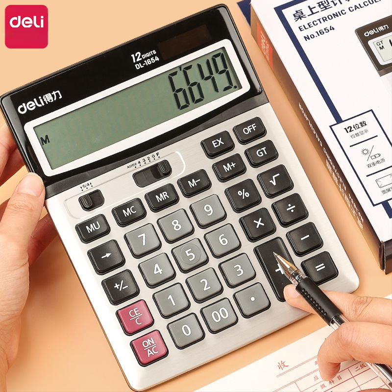 Калкулатор Deli 1654 с големи бутони, калкулатор с голям екран 12, офис финансов компютър, канцеларски материали на едро