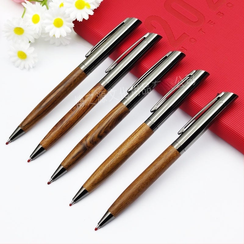 Rózsafa forgó zselés toll 0,5 fekete vízálló toll 5 db-os csomag Határokon átnyúló, népszerű fa toll Kiváló minőségű aláírás toll