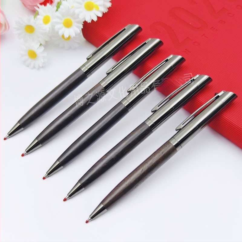 Rózsafa forgó zselés toll 0,5 fekete vízálló toll 5 db-os csomag Határokon átnyúló, népszerű fa toll Kiváló minőségű aláírás toll