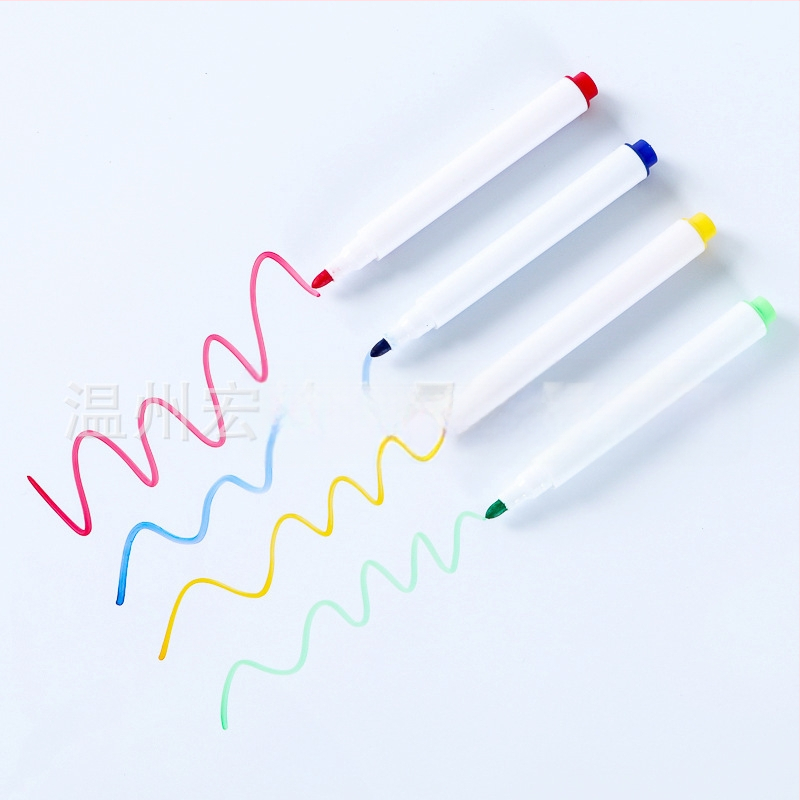 8 spalvotų maišeliuose esančių baltos lentos rašiklių su magnetine juostele, teptuku, spalvotų juodų žymeklių rinkinys, vandens pagrindu ištrinamas baltos lentos rašiklis