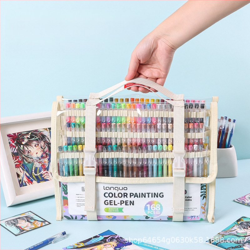 Határokon átnyúló kézikönyv, tollfestés, 162 színű ajándékdoboz-készlet, színes géltoll, akril jelölőtoll, nagy kapacitású