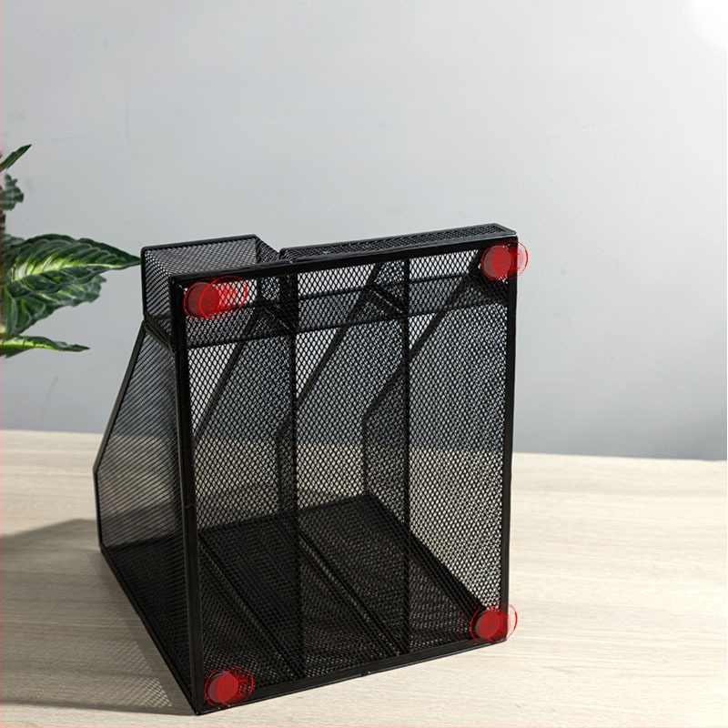 Deli 78987 тройна метална мрежеста рамка за файлове, етажерка за книги, настолен държач за файлове с три решетки и държач за химикалки, офис кабинет