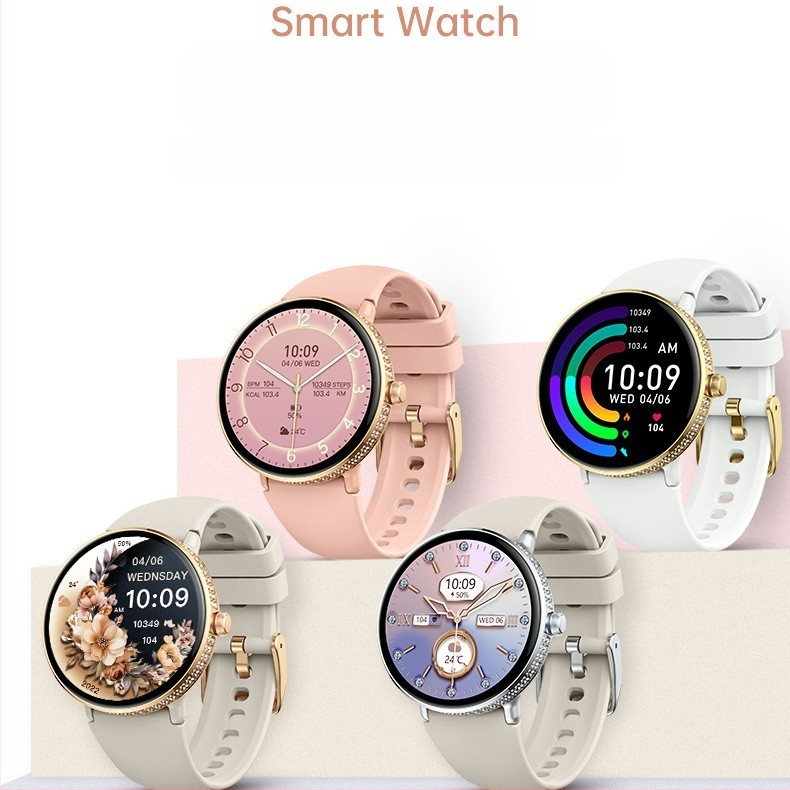 Új S76 női karóra, határokon átnyúló, kis képernyős, 1.19 AMOLED, Bluetooth hívás, pulzusmérő, vérnyomásmérő, vér oxigénszint-érzékelő, alvásfunkció
