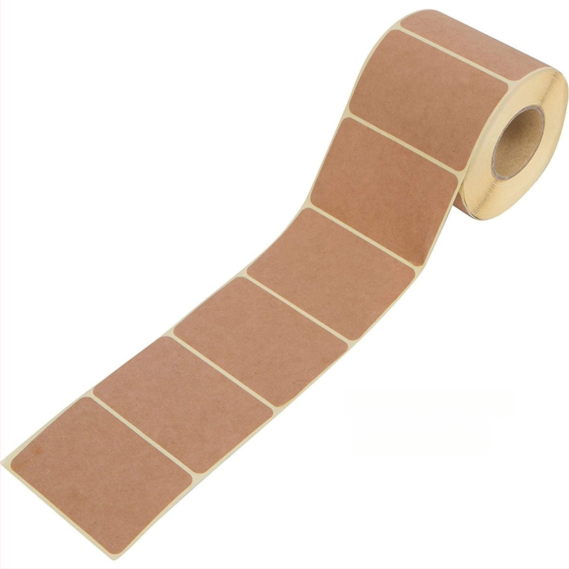 Külkereskedelmi raktáron lévő forró eladó 2x 3 hüvelykes írható tekercs barna kraftpapír matrica élelmiszer-tároló címke matrica