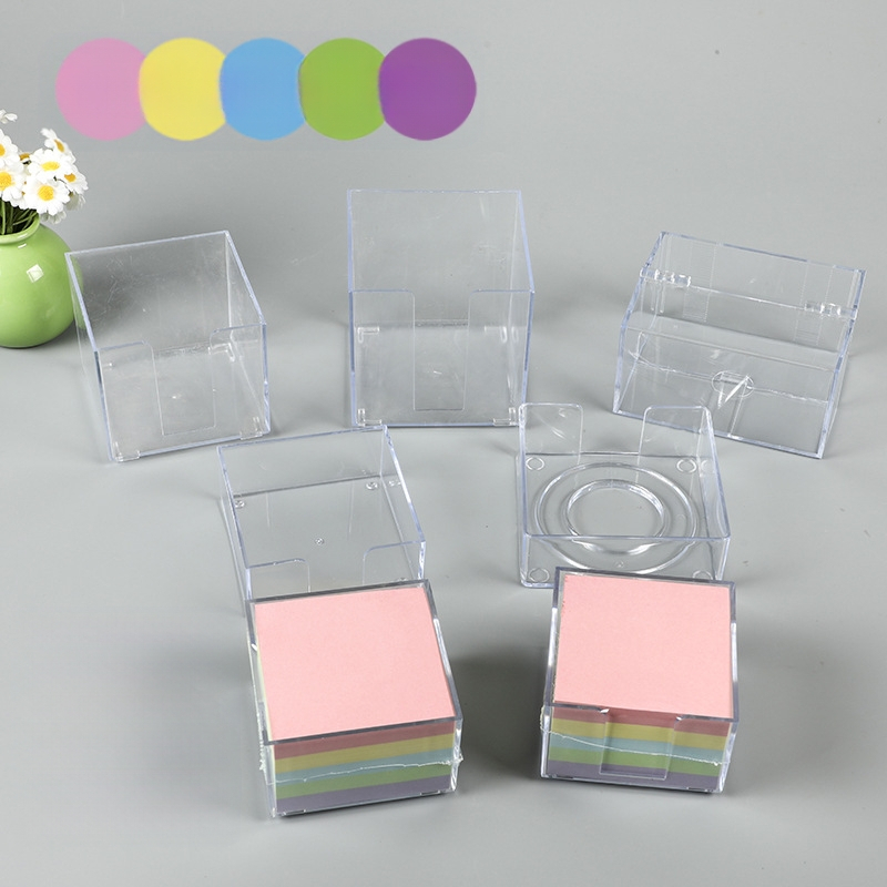 Új stílusú ragasztós post-it jegyzettömb, egyedi átlátszó dobozos jegyzettömb, irodai üzenetmatrica, átlátszó műanyag dobozos jegyzettömb