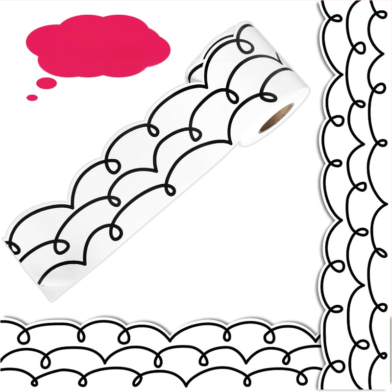 Határon átnyúló folttáblás hirdetőtábla szegélymatrica, fekete vonalas táblára való dekoratív matrica, tantermi tábla, iskolakezdési szezon matrica