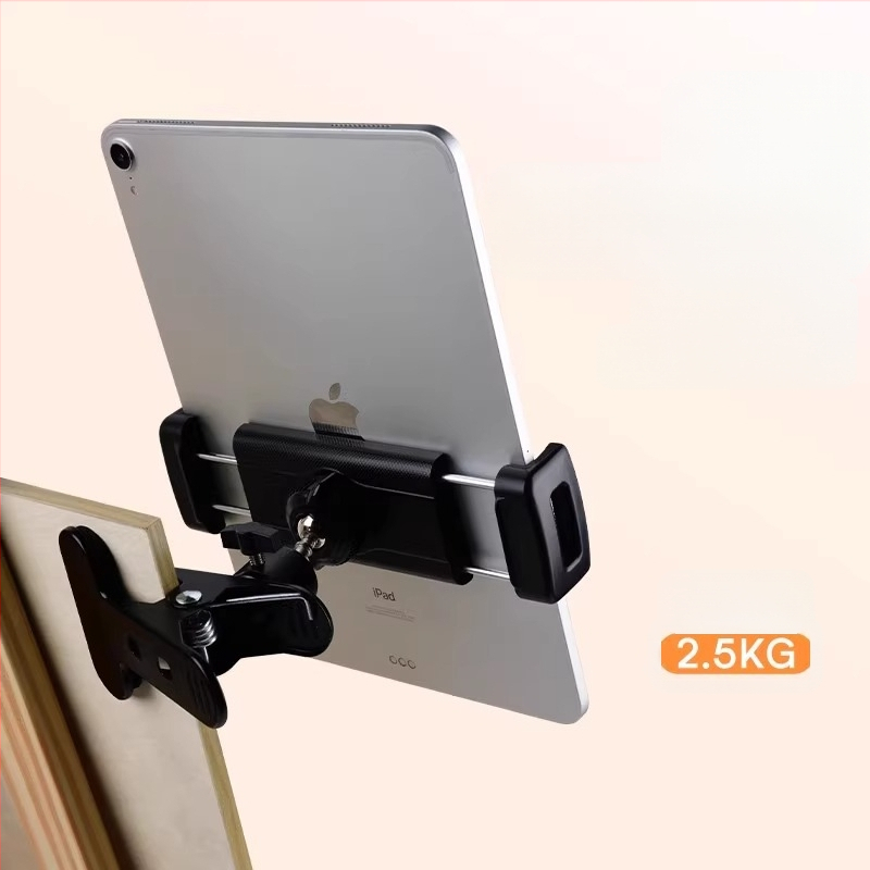 Fém, erős, csipeszes, dönthető/panorámás asztali mobiltelefon-tartó rögzítő tartozékok, csipeszes talp, 17,4 mm-es dupla gömbfejjel, dönthető/panorámás