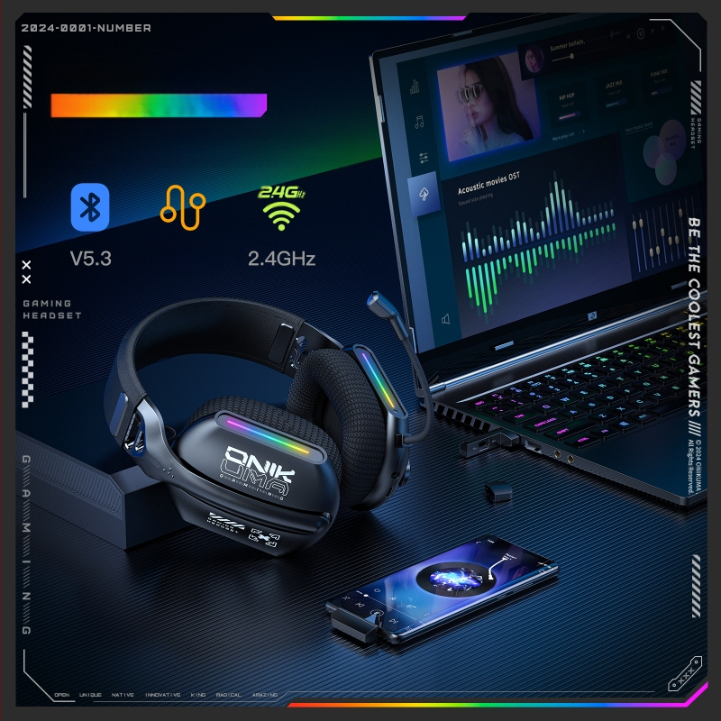 Onikuma X12 számítógépes fejhallgató, fejre helyezhető vezeték nélküli Bluetooth vezetékes játékfigyelő és pozicionáló e-sport fejhallgató