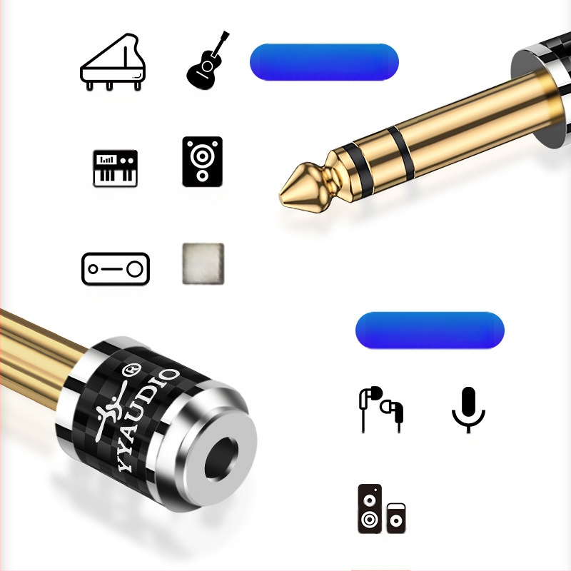 YYAUDIO anglies pluošto paauksuotas 6,35 mm revoliucinis 3,5 mm kištukas-adapteris, didelis trijų branduolių į mažas trijų branduolių adapteris