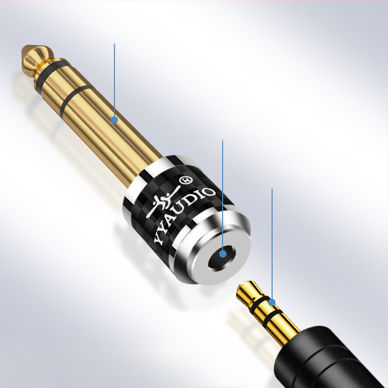YYAUDIO anglies pluošto paauksuotas 6,35 mm revoliucinis 3,5 mm kištukas-adapteris, didelis trijų branduolių į mažas trijų branduolių adapteris