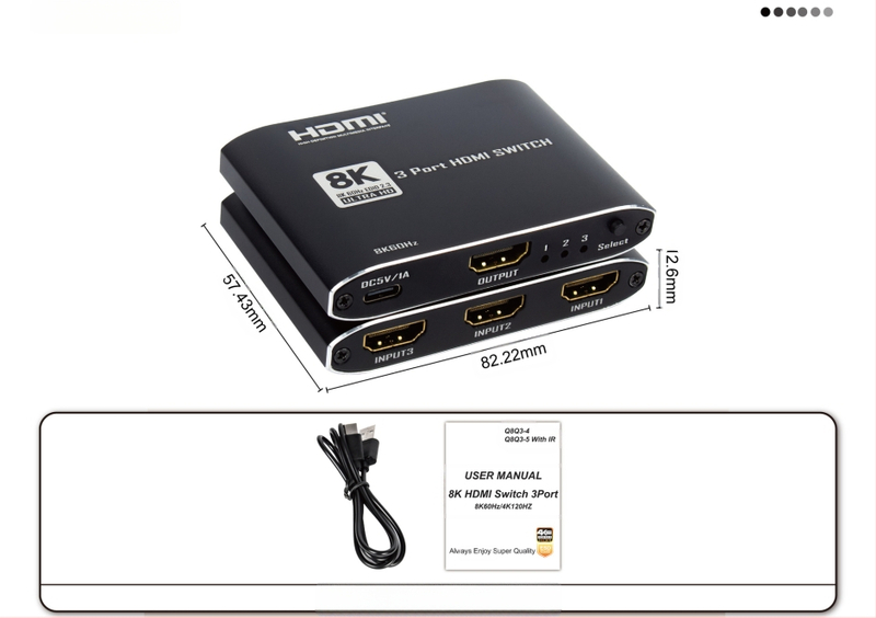 2025. aasta uus toode HDMI2.1 3X1 lülitiga alumiiniumisulamist üliõhuke mudel Ir 8K@60Hz-ga