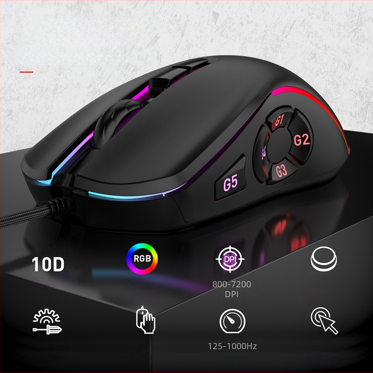12800DPI pilna ātruma 10 taustiņu RGB makro izšķirtspējas vadu spēļu pele Datoru aksesuāru avots rūpnīcas noieta veikals